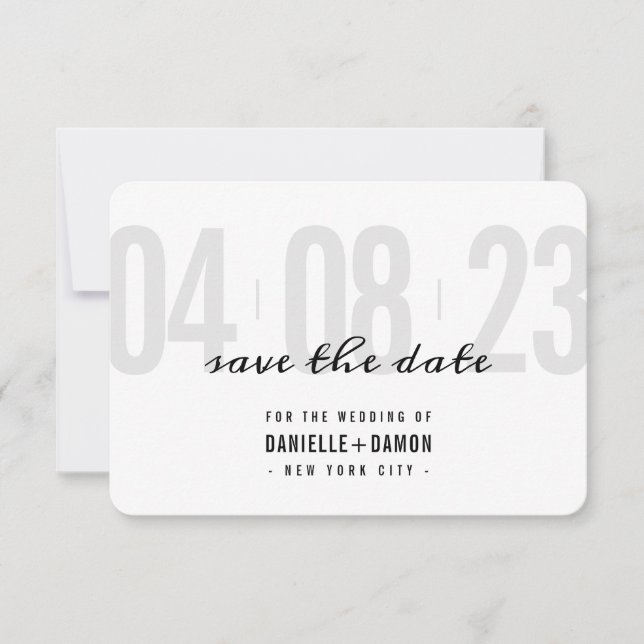 SAVE THE DATE simple block modern pale grey black RSVP Card (Front)