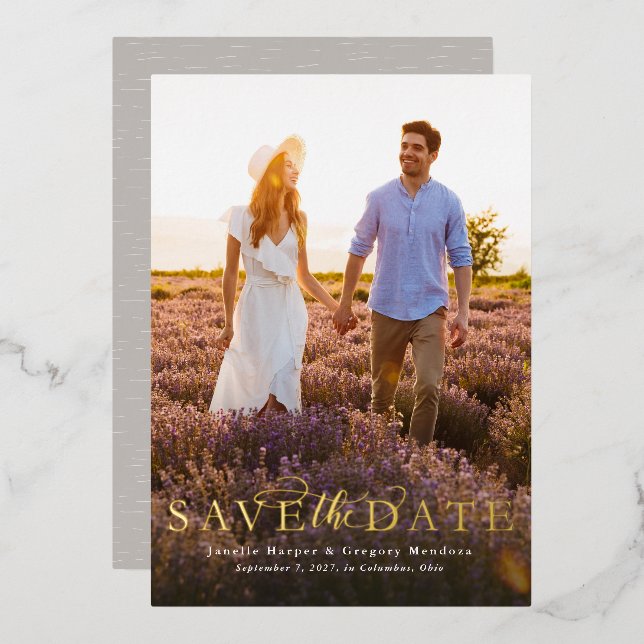 Save the date simple elegant vertical one photo (Front/Back)