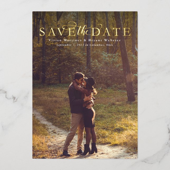 Save the date simple elegant vertical one photo (Front)