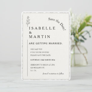 Save the Date Simple Faux Deckled Edge Wedding  Invitation
