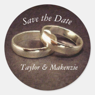 Save the Date Simple Gold Bands Classic Round Sticker