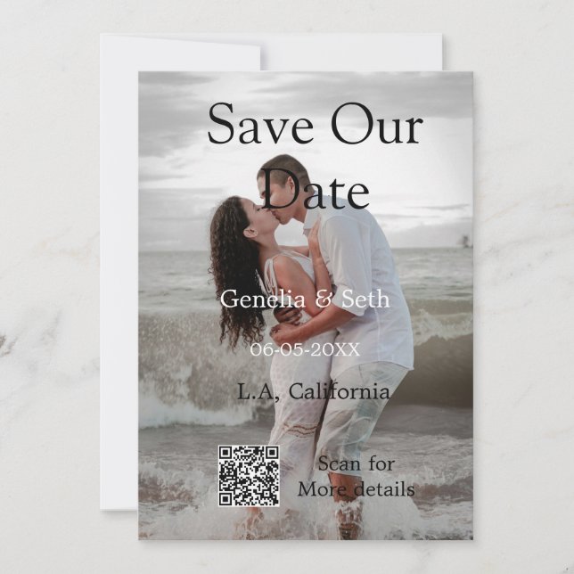 Save the date simple minimal QR scan code details  (Front)