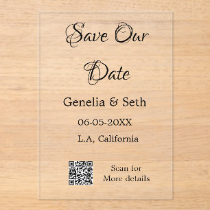 Save the date simple minimal QR scan code details Acrylic Invitations