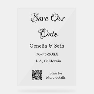 Save the date simple minimal QR scan code details  Acrylic Sign