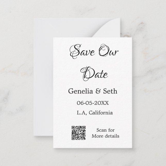 Save the date simple minimal QR scan code details  Card (Front)
