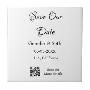 Save the date simple minimal QR scan code details Ceramic Tile