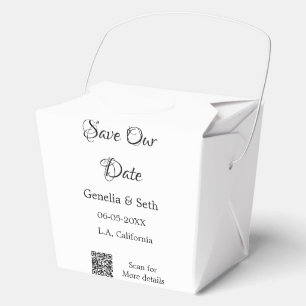 Save the date simple minimal QR scan code details  Favour Box