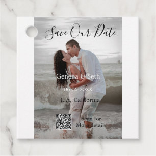 Save the date simple minimal QR scan code details Favour Tags