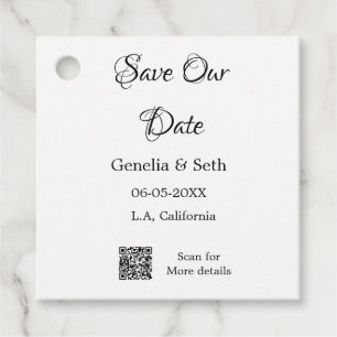 Save the date simple minimal QR scan code details  Favour Tags