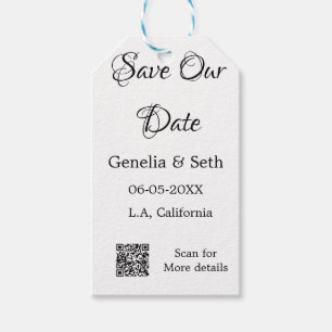 Save the date simple minimal QR scan code details  Gift Tags