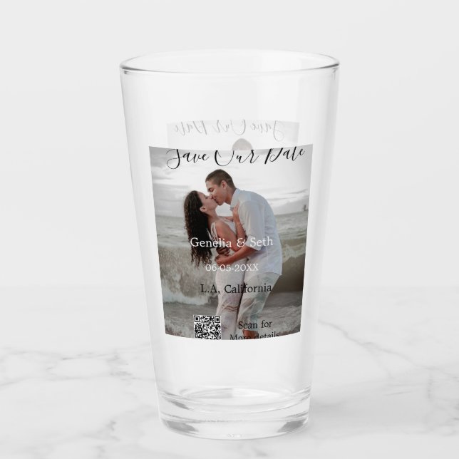 Save the date simple minimal QR scan code details  Glass (Front)