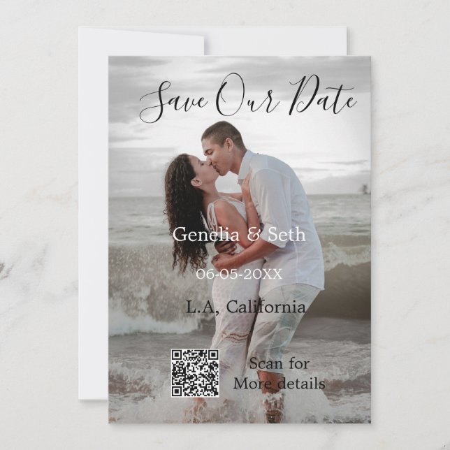 Save the date simple minimal QR scan code details  Invitation (Front)