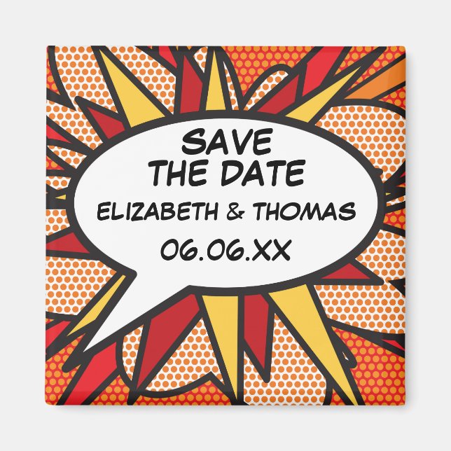 Save The Date Simple Modern Fun Comic Book Magnet (Front)