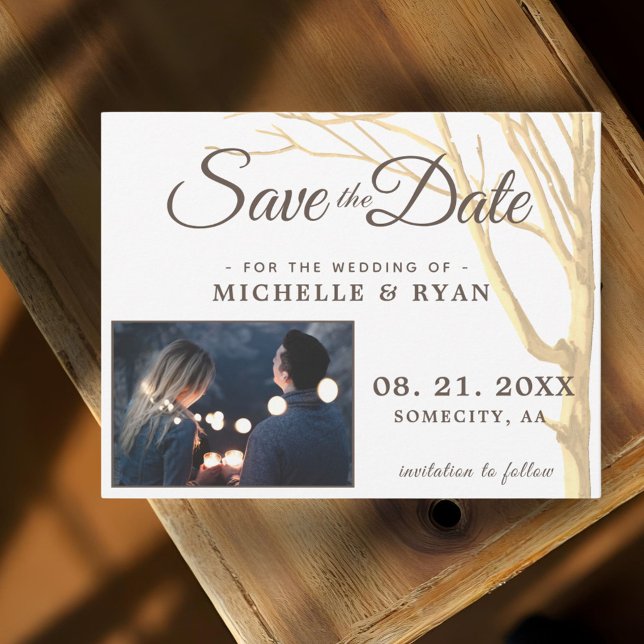 Save The Date Simple Rustic Tree Photo Card (Creator Uploaded)