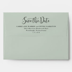 Save the date simple script light green envelope