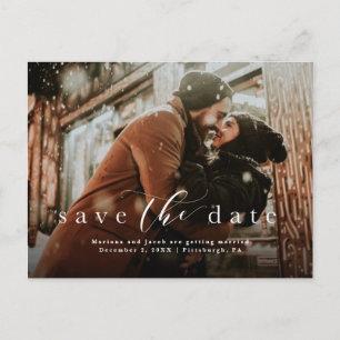 Save the date simple script photo announcement postcard