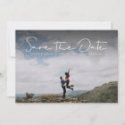Save the date simple white handlettered photo card