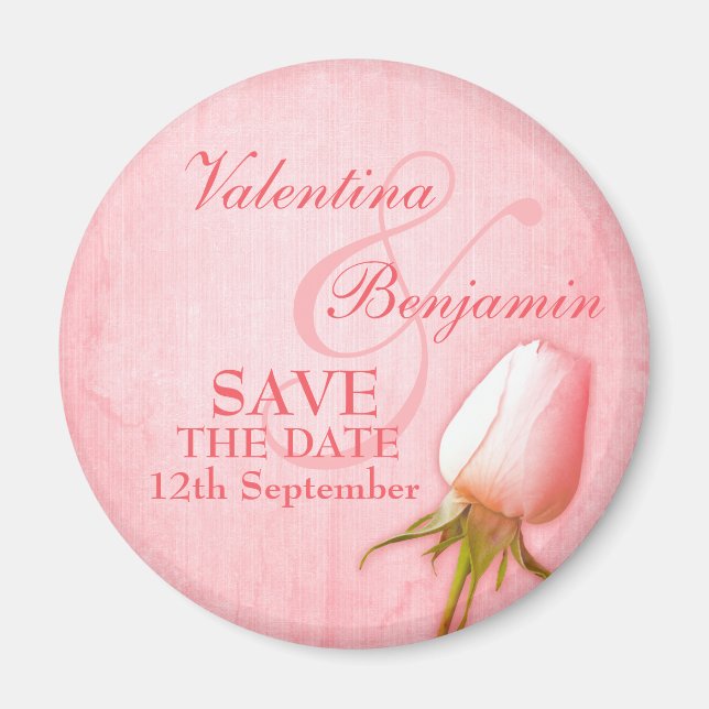 Save the Date Single Pink Rose Fridge Magnet (Front)