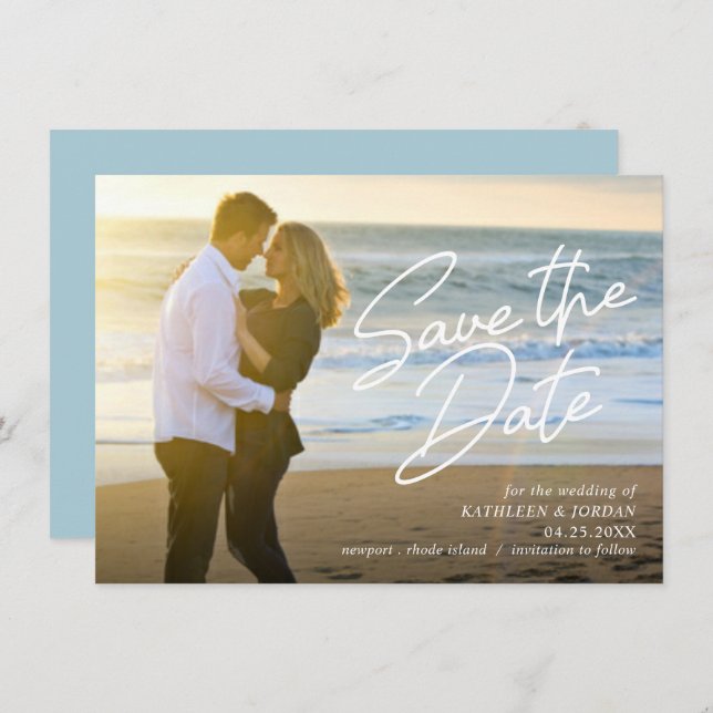 Save the Date Smooth Script Wedding Announcement (Front/Back)