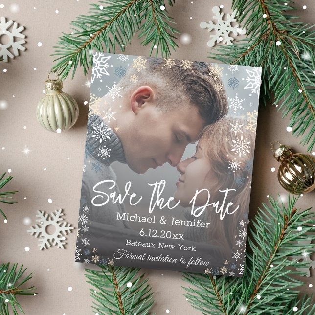 save the date,snowflakes wedding photo invitation (Creator Uploaded)