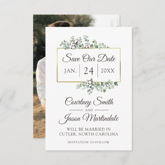 Save The Date Southern Cotton Country Wedding Card (Front/Back)