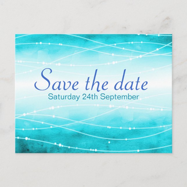 Save the date sparkling seas wedding postcard (Front)