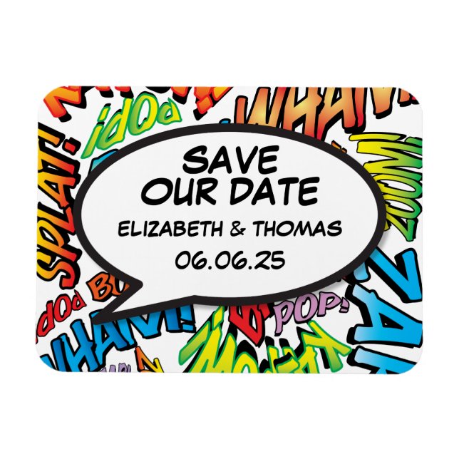 Save the Date Speech Bubble Fun Retro Comic Book Magnet (Horizontal)