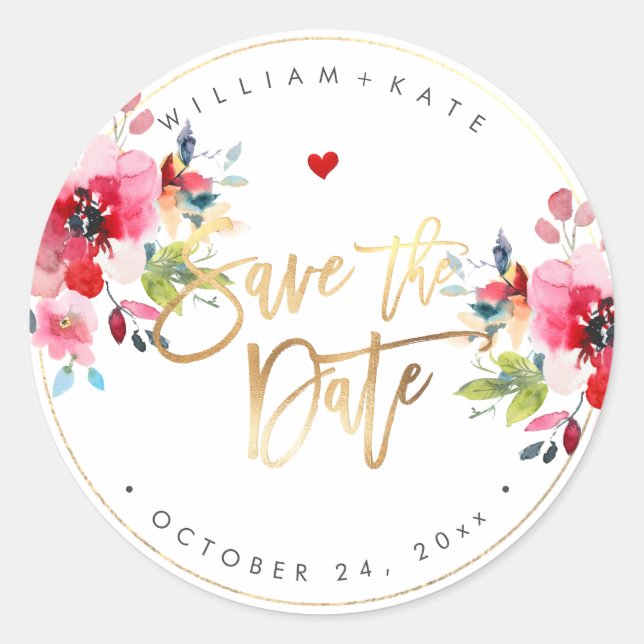 Save the Date, Spring Flowers DIY Background Classic Round Sticker (Front)