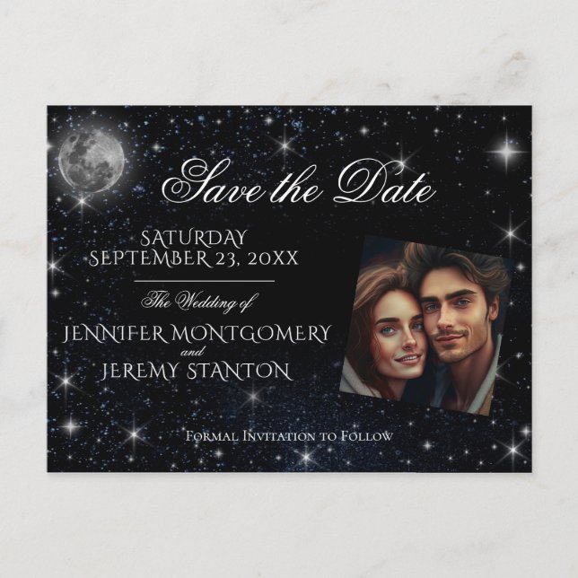 Save the Date Starry Night Add Photo Announcement Postcard (Front)