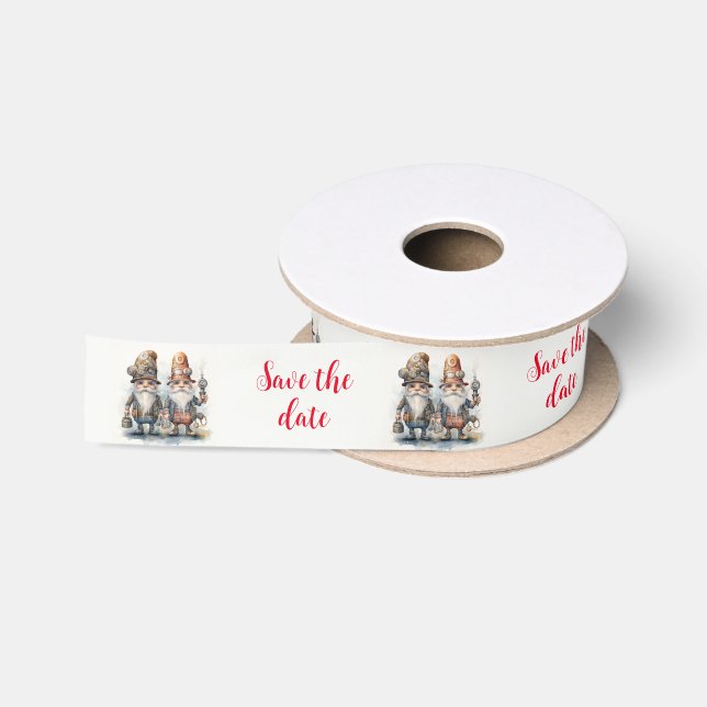 Save the Date Steampunk Gnomes Satin Ribbon (Spool)