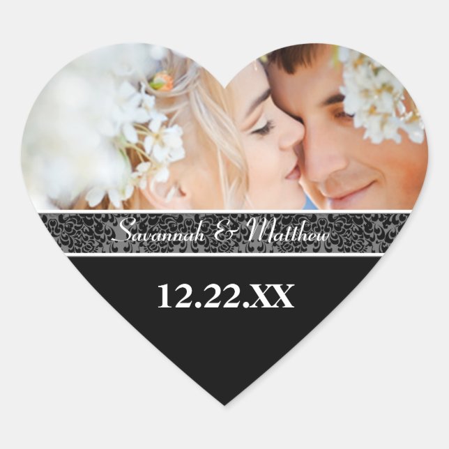 Save the Date Sticker Black and White Your Photo (Front)