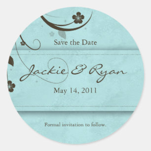 Save the Date Sticker Watery blue flower