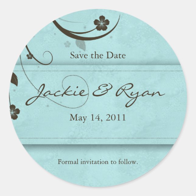 Save the Date Sticker Watery blue flower (Front)