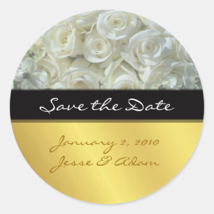 Save the date stickers cream roses