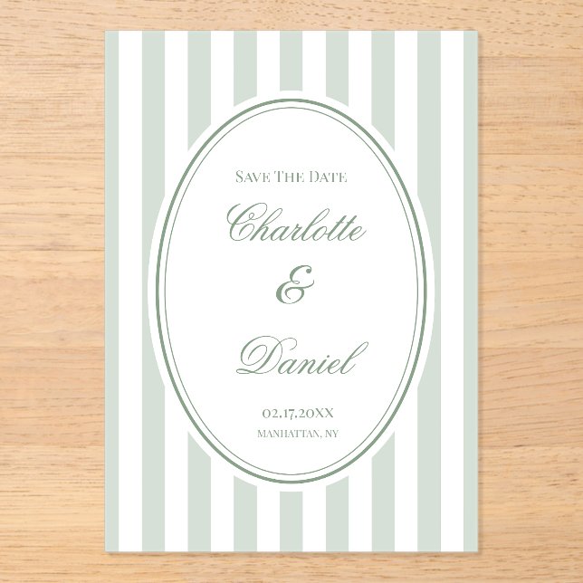 Save the Date Stripe Custom Mint Acrylic Invitations (Front)