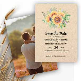 Save the Date. Sunflowers Rustic Wedding Photo Invitation