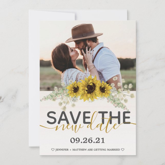 Save the Date Sunflowers Wedding Photo Announcement (Front)