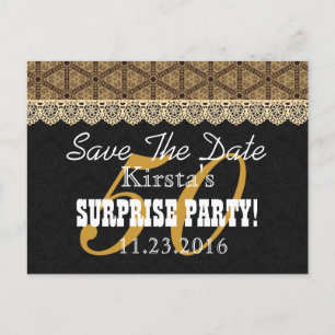 Save the Date SURPRISE 50th Birthday A002 GOLD Announcement Postcard
