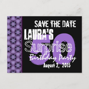 Save the Date Surprise 50th Modern Purple Black 02 Announcement Postcard