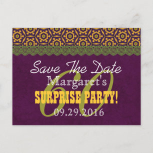 Save the Date SURPRISE 60th Birthday V011C PURPLE Announcement Postcard