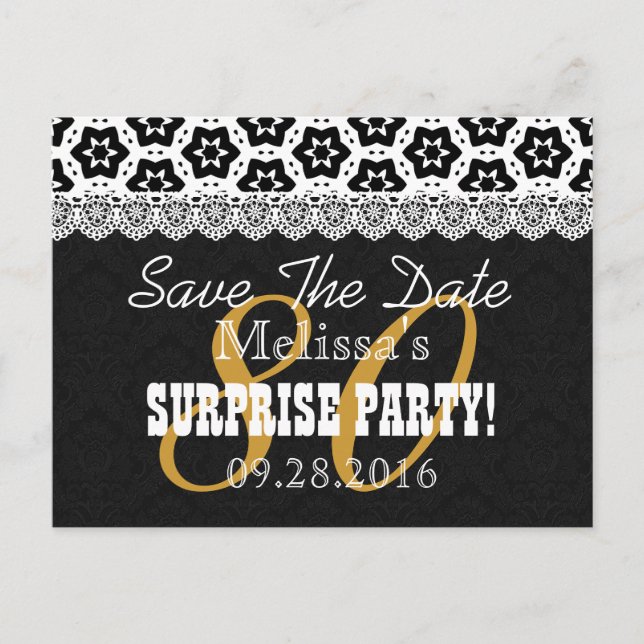 Save the Date SURPRISE 80th Birthday P04C Announcement Postcard (Front)