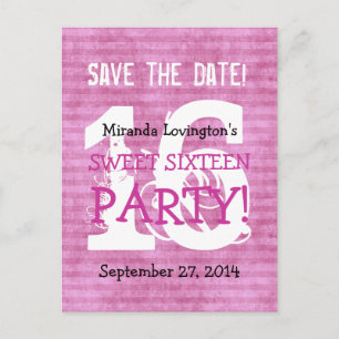 Save the Date Sweet 16 Birthday Party V01 Announcement Postcard