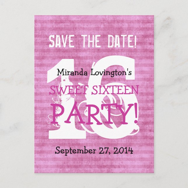 Save the Date Sweet 16 Birthday Party V01 Announcement Postcard (Front)