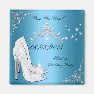 Save The Date Sweet 16 Blue High Heels Shoes Tiara Magnet
