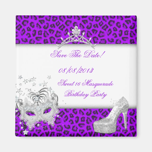 Save The Date Sweet 16 Masquerade Purple Magnet (Front)