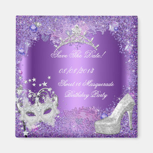 Save The Date Sweet 16 Masquerade Purple Magnet