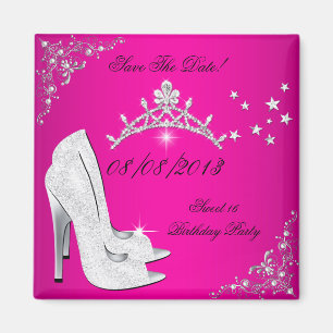 Save The Date Sweet 16 Pink High Heels Shoes Tiara Magnet