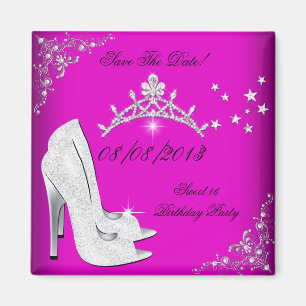 Save The Date Sweet 16 Pink High Heels Shoes Tiara Magnet
