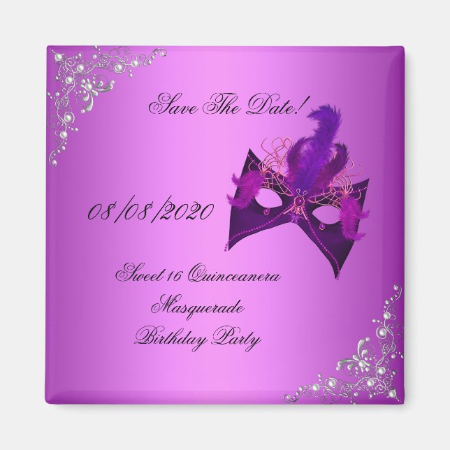 Save The Date Sweet 16 Quinceanera Masquerade Pink Magnet (Front)