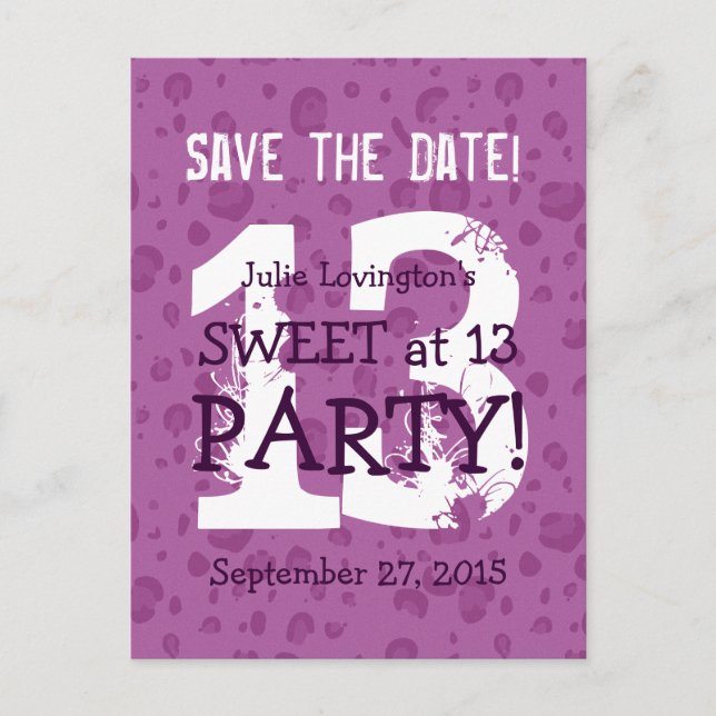 Save the Date Sweet at 13 Birthday Party V03B1 Announcement Postcard (Front)